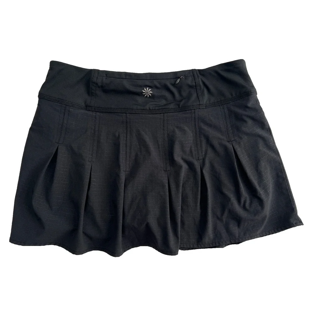 Athleta Skort Black Womens XS Pleated Pickleball Tennis Golf Skirt Pocket Active